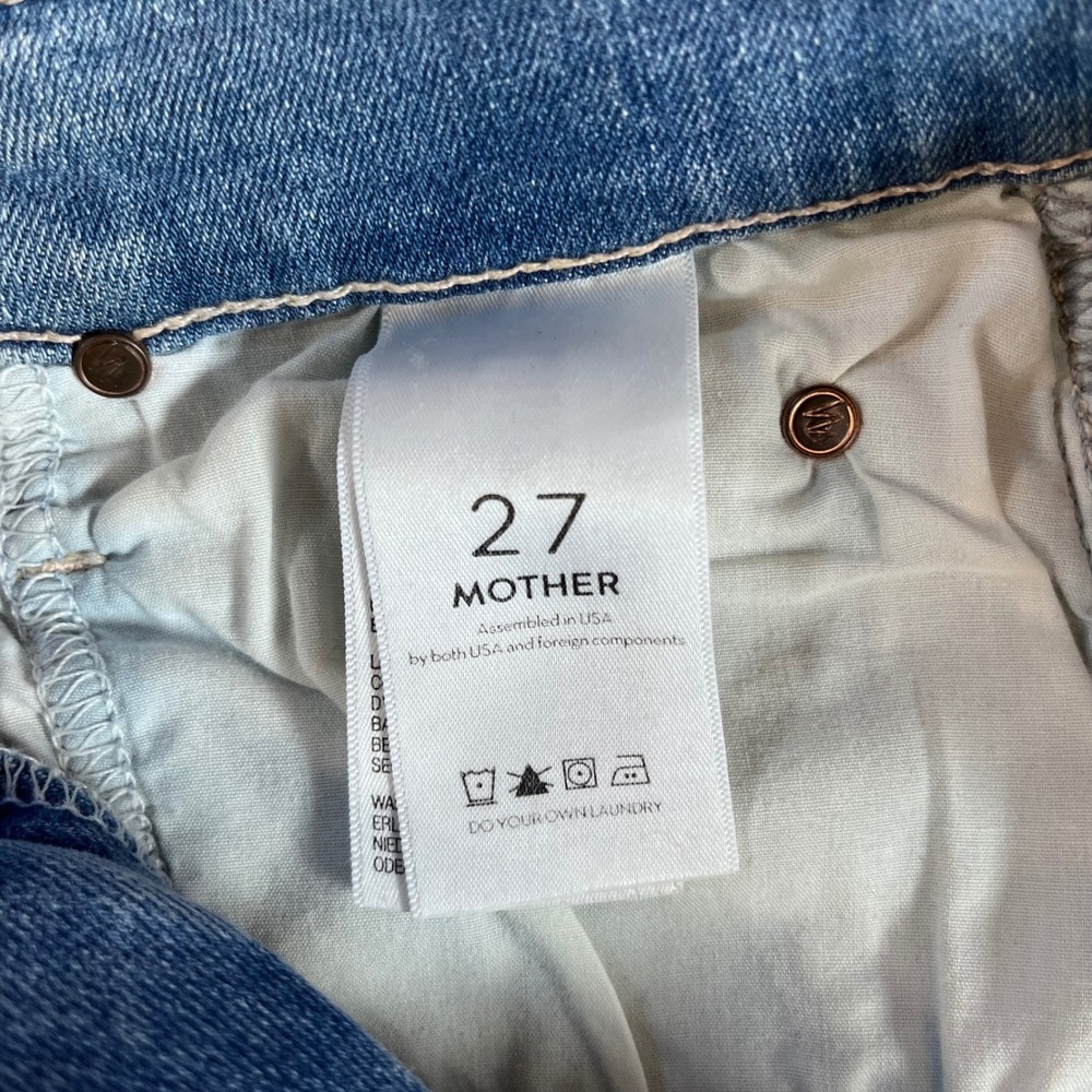 MOTHER Stunner Zip Ankle Step Fray Jeans Womens 27 Blue Light Kitty Racer Stripe - Picture 7 of 12